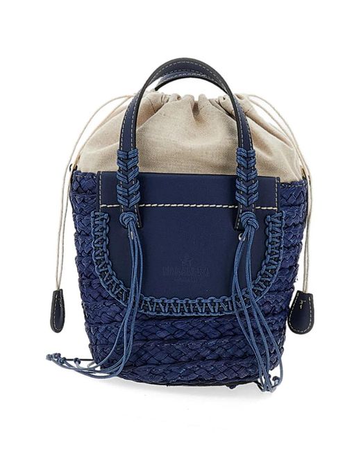 CUBA LAB Blue Habanera Woven Top Handle Bucket Bag