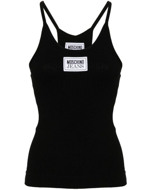 Moschino Black Logo-patch Ribbed-detailing Top.