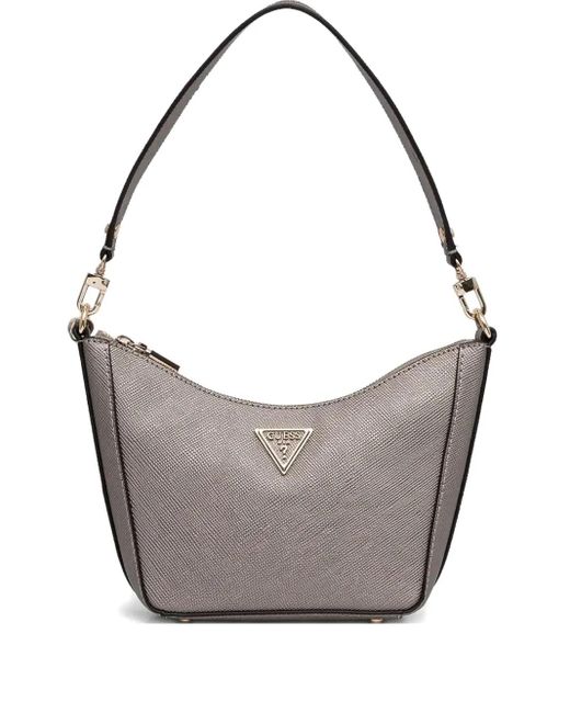Guess Gray Logo-Plaque Shoulder Bag