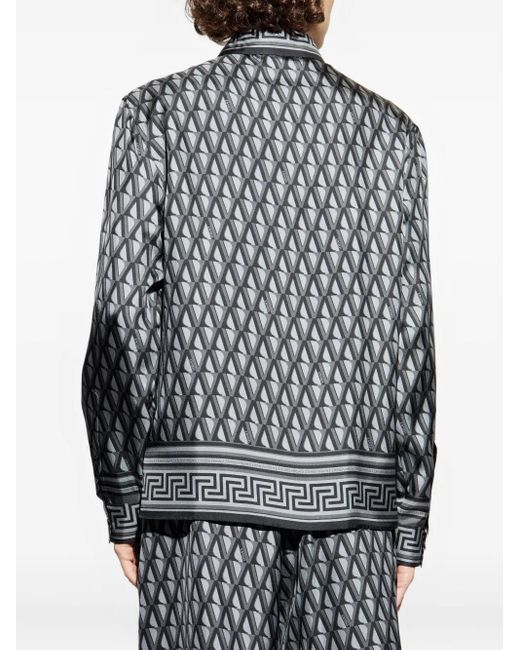 Versace Overhemden ,Grijs ,Gedrukte Regular Shirt Van Zijde Twill in het Black voor heren
