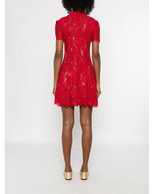 Self-Portrait Mini-Jurk Met Pailletten En Kant in het Red