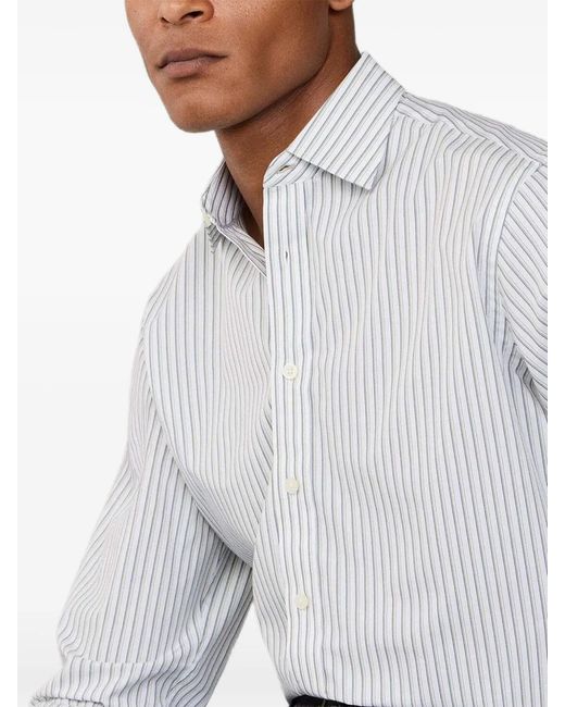 Hackett White Chemise Rayée À Logo Brodé for men