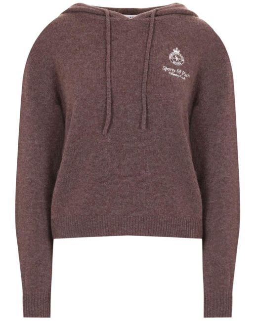 Sporty & Rich Brown Logo-embroidered Knit Hoodie