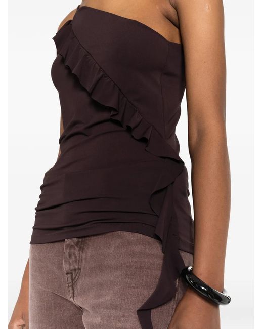 Pinko Black Ruffled One-Shoulder Top