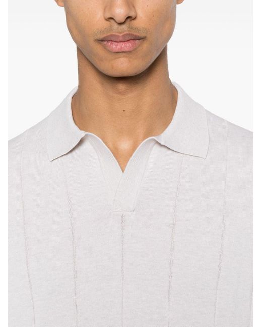 Fileria White Pinstriped Cotton Polo Shirt for men