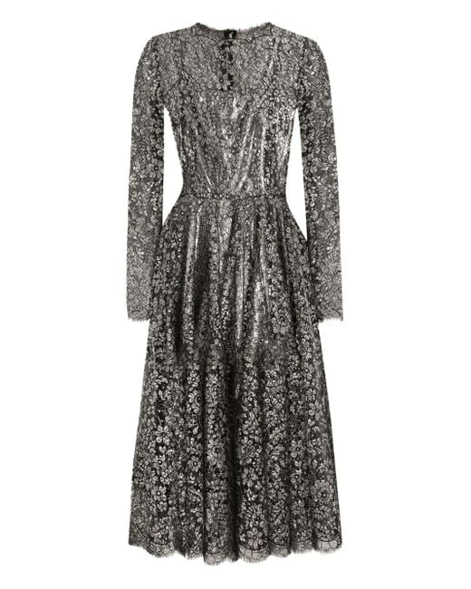 Dolce & Gabbana Gray Lamé Lace Midi Dress