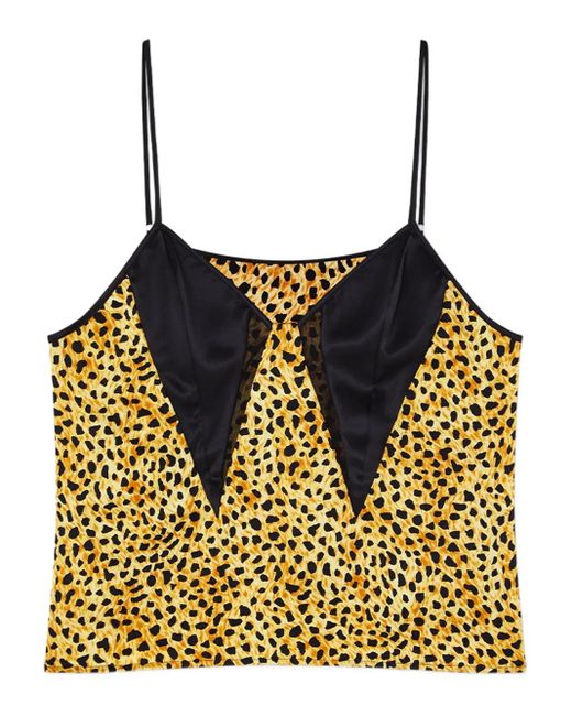 Versace Yellow Cheetah Allover Slip-Camisole Aus Seide
