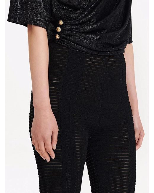 Balmain Black High-Waisted Sheer Knitted Leggings