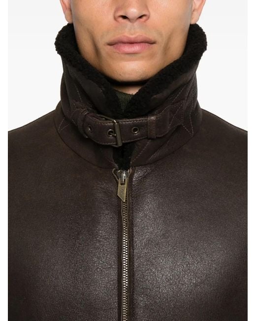 Salvatore Santoro Black Shearling-Collar Leather Jacket for men