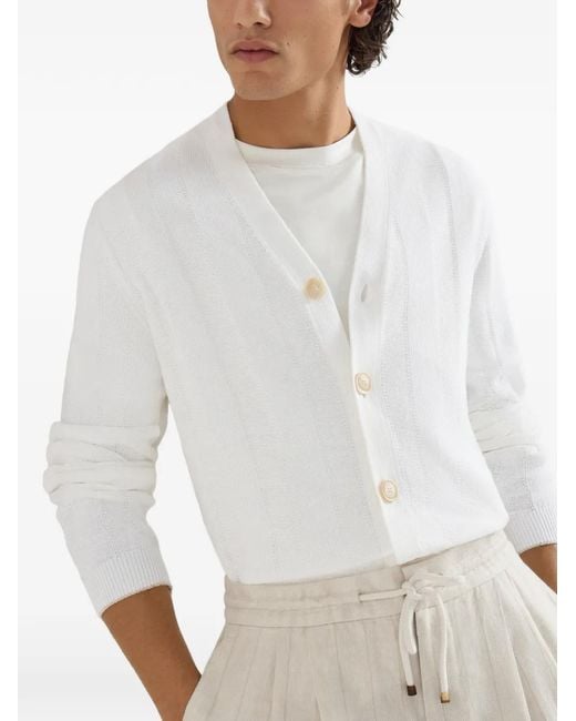 Brunello Cucinelli White Linen Cotton Cardigan For for men