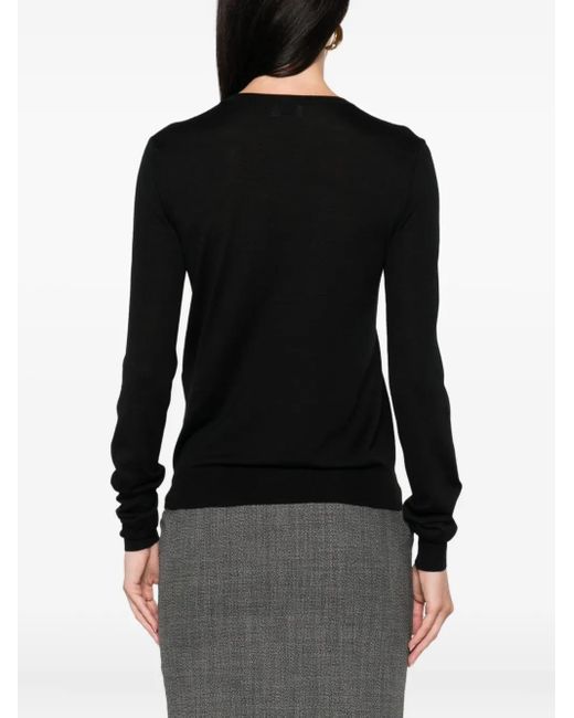 Saint Laurent Black Cassandre Wool Crewneck Sweater
