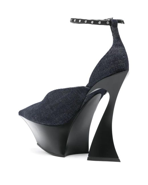 Mugler Blue 140Mm Denim Strappy Pumps