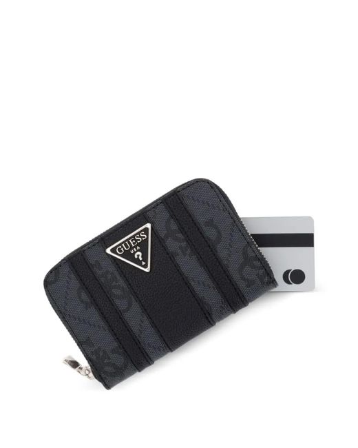 Guess Black Laurel Logo-Print Panelled Wallet