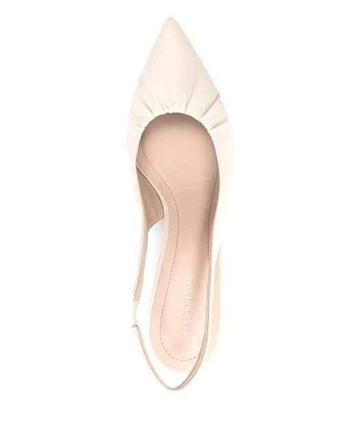 Fabiana Filippi White Pointed-Toe Slingback Pumps With Delicate Gathered Design