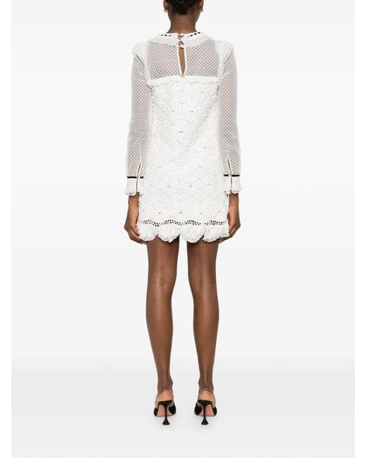 Roberto Cavalli White Crochet Ribbon-Detail Mini Dress