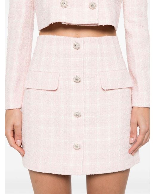 Self-Portrait Pink Checked Tweed Mini Skirt