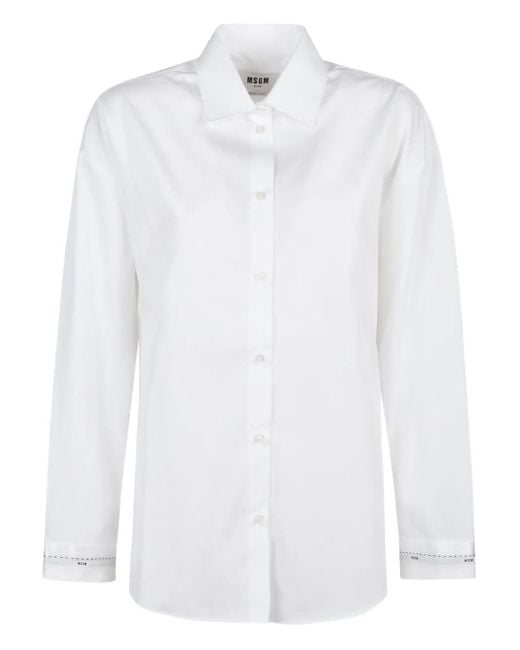 MSGM White Button-Down Regular Cut Shirt With Minimalist Design