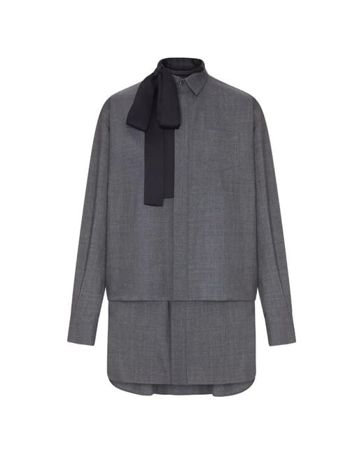Sacai Gray Pussy-Bow Layered Dress