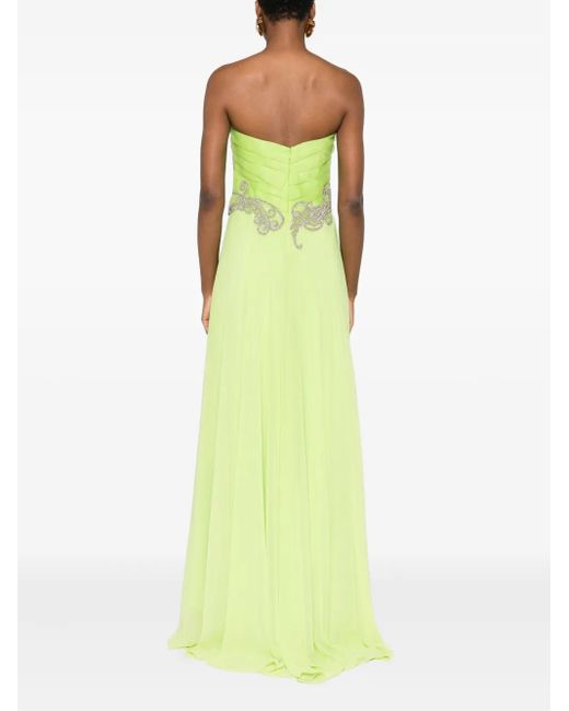 Gemy Maalouf Green Embellished Ruffled Dress