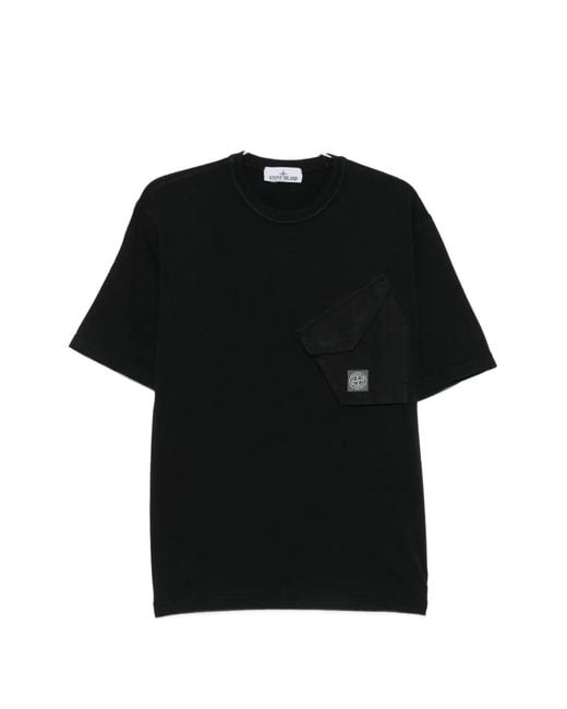 Stone Island Black Logo-Patch Chest-Pocket T-Shirt for men