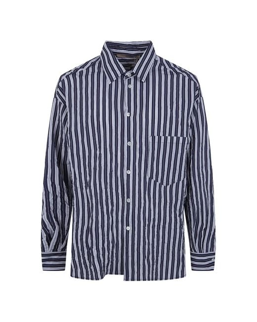 Nuur Blue Striped-Pattern Pocket Shirt for men