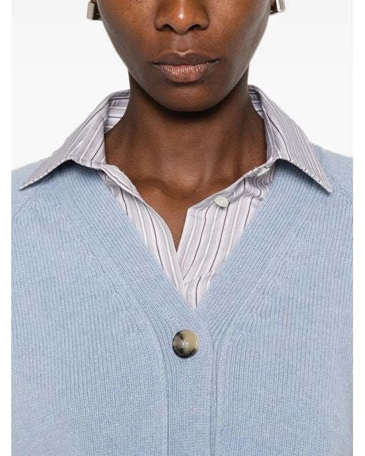 Aragona Blue V-Neck Ribbed-Knit Cardigan