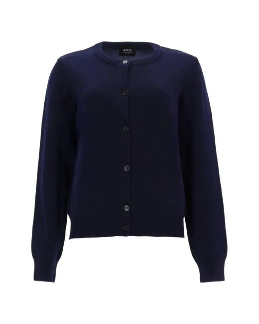 A.P.C. Blue Leonie Button-Up Knit Cardigan
