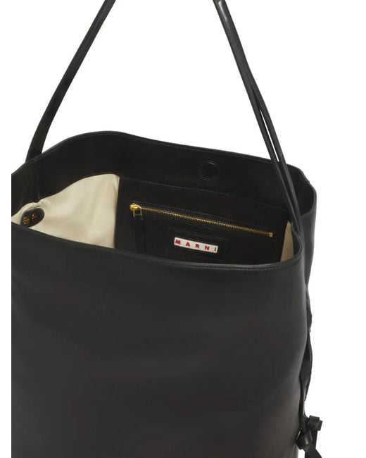 Marni Black Leather Pod 2.0 Large Shoulder Bag