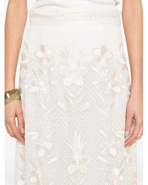 Antik Batik White Carioca Floral-Embroidered Maxi Skirt