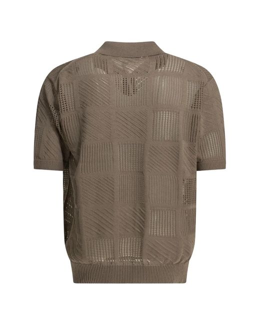 Beams Plus Gray Geometric-Patterned Button-Down Polo Shirt for men