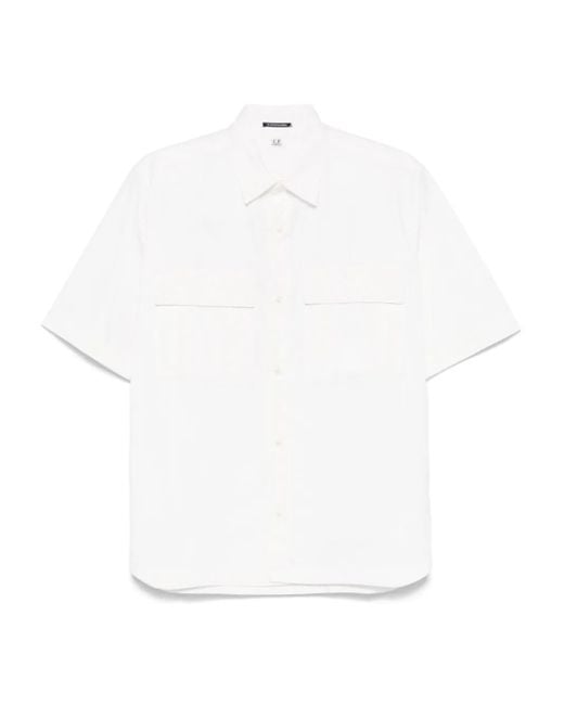 C P Company White Gabardine Shortleeved Shirt for men