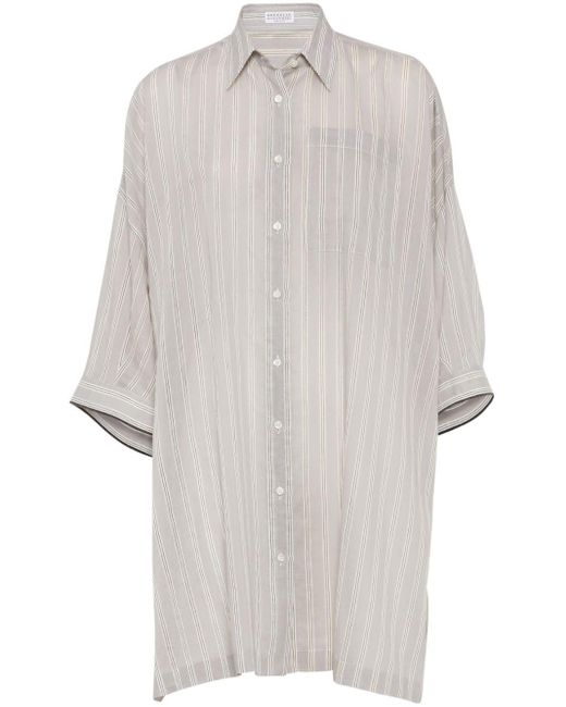 Brunello Cucinelli White Striped Button-up Shirt