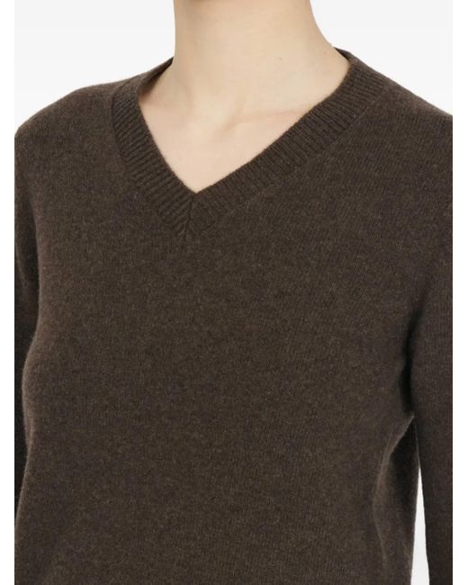 MM6 by Maison Margiela Brown Long-Sleeved V-Neck Sweater With Diagonal Ribbing