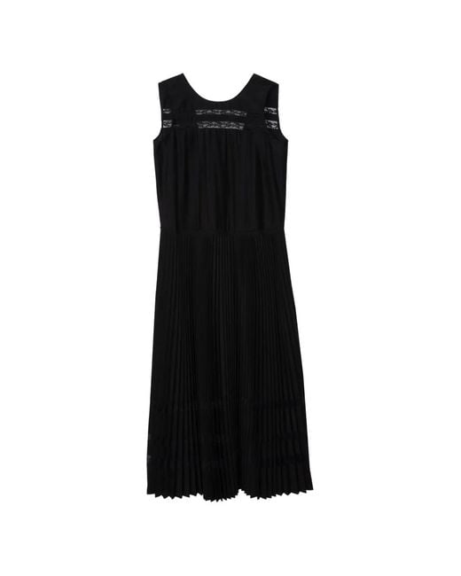 3.1 Phillip Lim Black Pleated A-Line Lace-Insert Midi Dress
