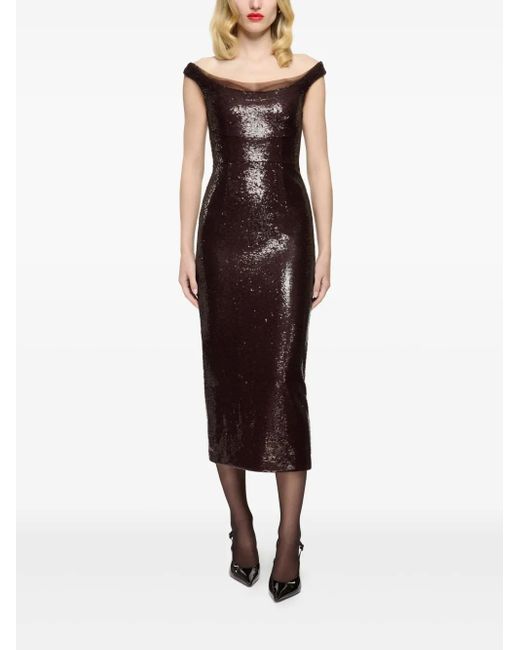 Roland Mouret オフショルダー スパンコールドレス Brown