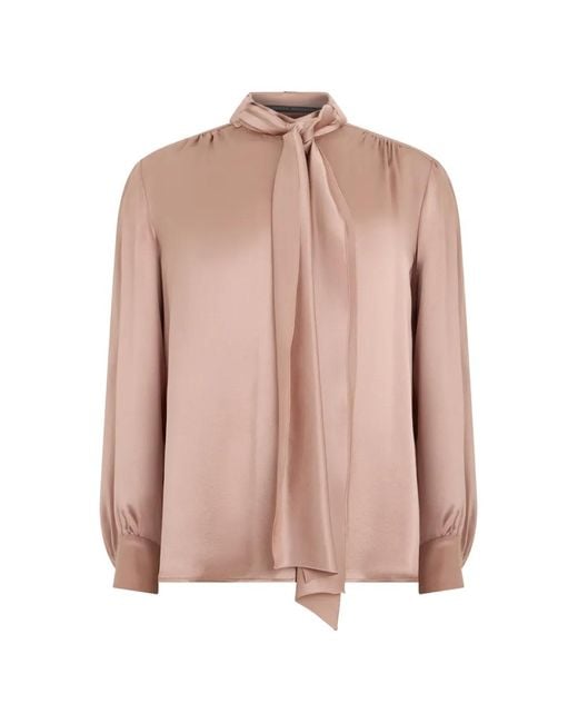 Alberta Ferretti Pink Tie-Neck Satin Blouse