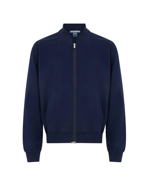 Fedeli Blue Zip-Up Ribbed-Trim Jacket for men