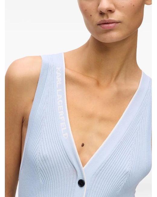 Karl Lagerfeld Blue Midi Logo-Detail Dress