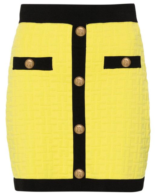 Elisabetta Franchi Yellow Logo-embossed Knitted Miniskirt