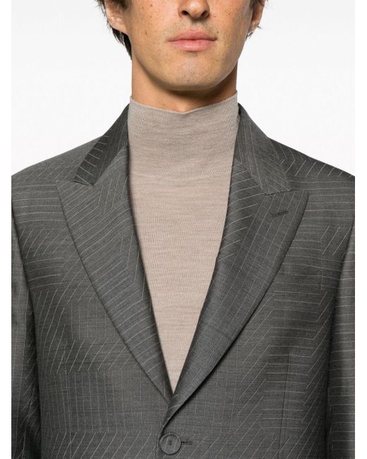 Fendi Black Striped Single-breasted Wool Blazer for men