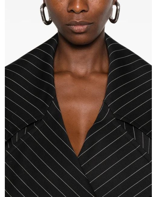 Dondup Black Pinstripe-Pattern Double-Breasted Coat