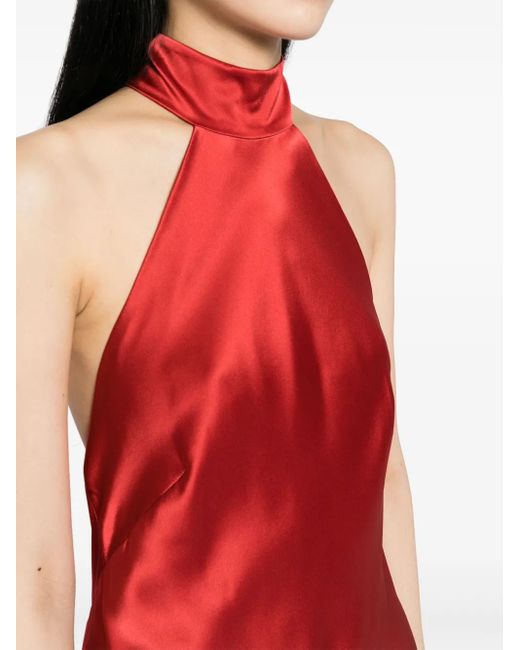 Michelle Mason Red Halterneck Silk Gown