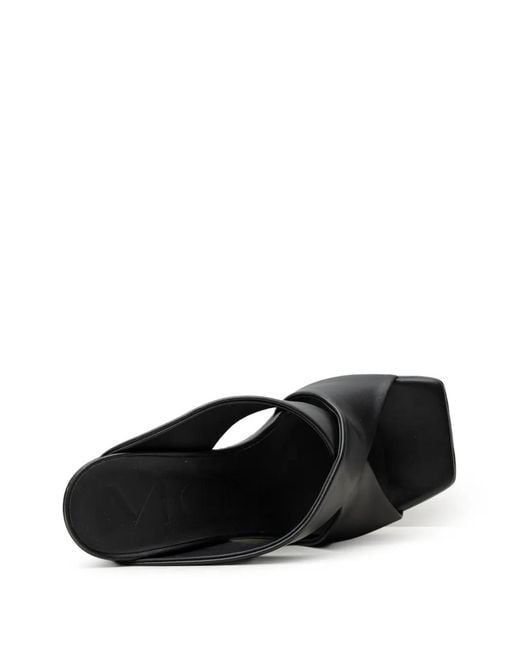 Vicini Black Crossover-Strap Wedge Mules