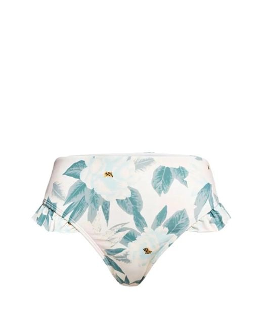 Billabong Blue Floral-Print Ruffled Bikini Bottoms