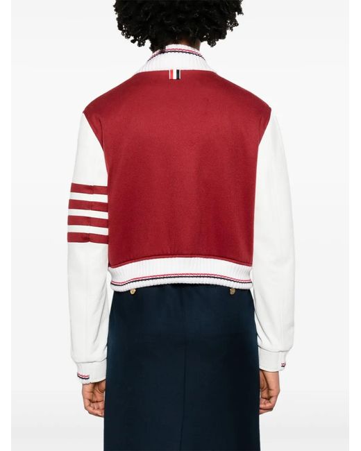 Thom Browne Red 4-Bar Stripes Varsity Jacket