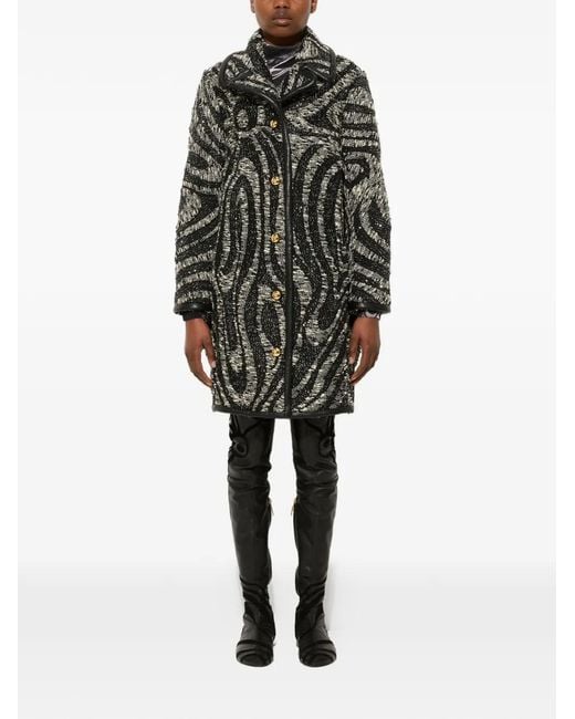 Emilio Pucci Black Tweed Coat With Marmo Pattern