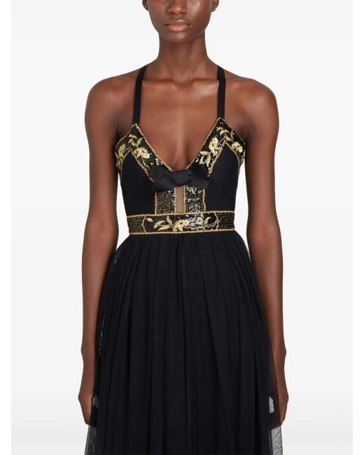 Giambattista Valli Black Tulle Beaded Bow Gown