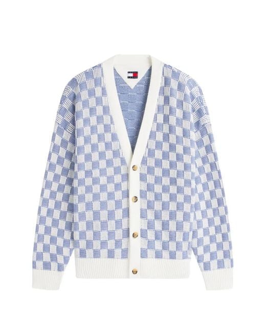 Tommy Hilfiger Blue Tommy Badge Checkerboard-Knit Cotton Cardigan for men