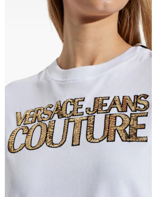 Versace Jeans Couture White Sequin-Embellished T-Shirt