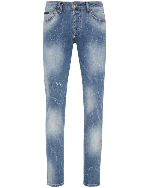 Philipp Plein Jeans Met Verfspatten in het Blue voor heren